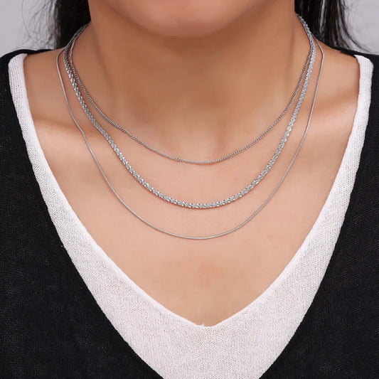 Titanium Steel Three-Layered Necklace in Silver - women's layered necklace