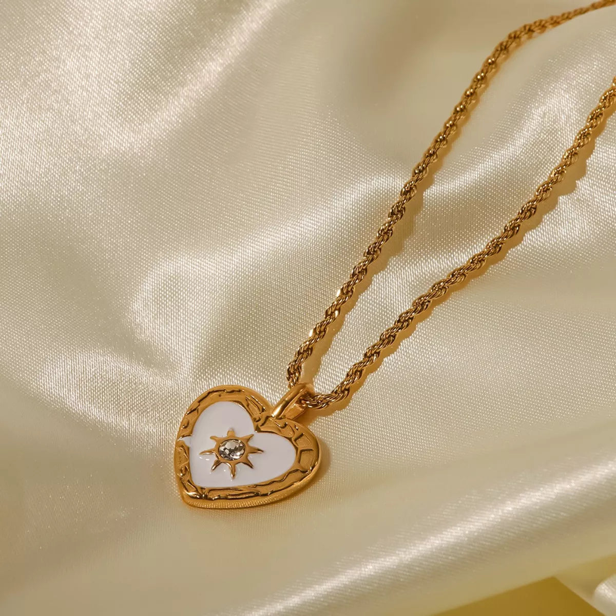 18K Gold-Plated Zircon Heart Necklace - alternate necklace view