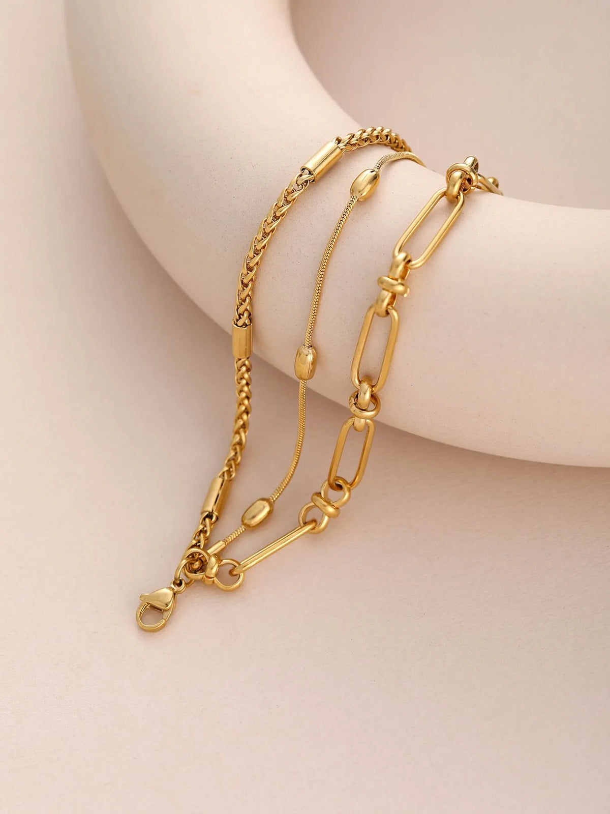 18K Gold-Plated Layered Chain Necklace and Bracelet Set - alternate necklace view
