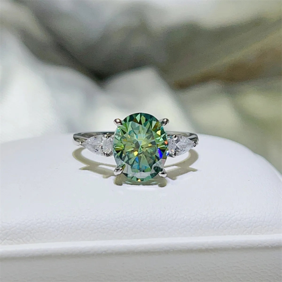 3 Carat Moissanite Sterling Silver Ring in Lime - women's ring