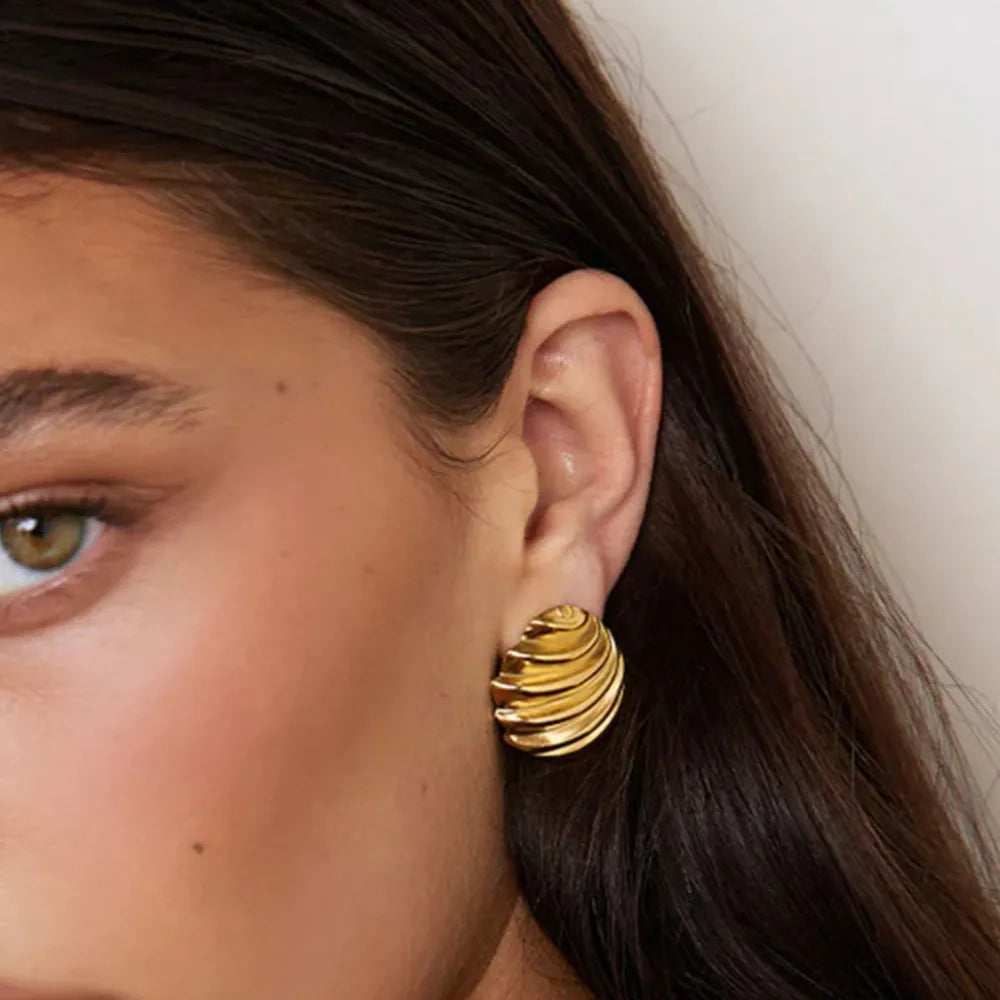 Stainless Steel Shell Shape Stud Earrings in Gold - women's stud earrings