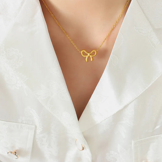 Gold-Plated Titanium Steel Bow Pendant Necklace in Gold - women's pendant necklace