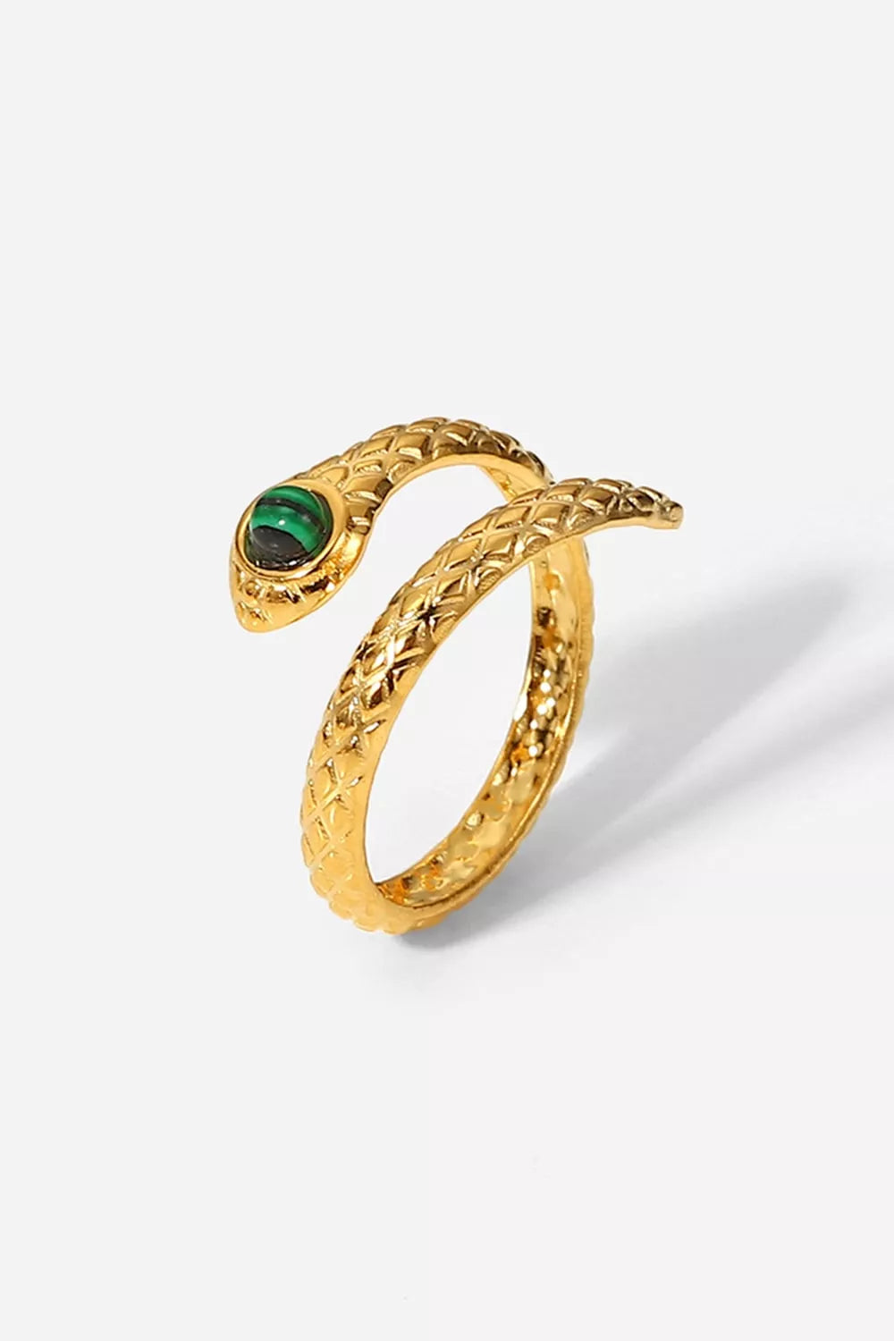 Snake Charmer Malachite Snake-Shaped Bypass Ring in Gold - women's ring