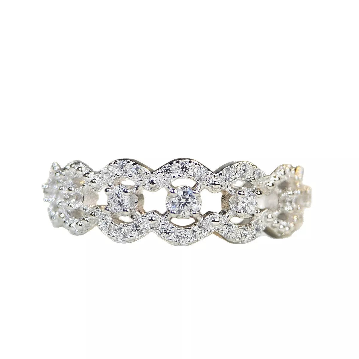 Sterling Silver Zircon Band Ring - alternate ring view