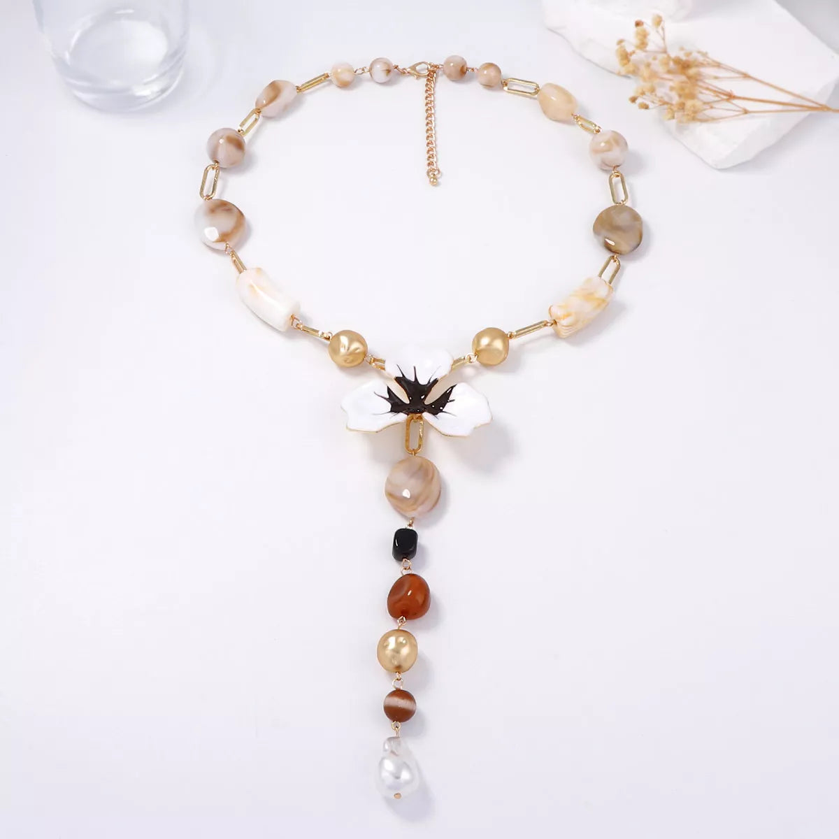 Alloy Dripping Oil Flower Resin Y-Shaped Necklace - alternate necklace view
