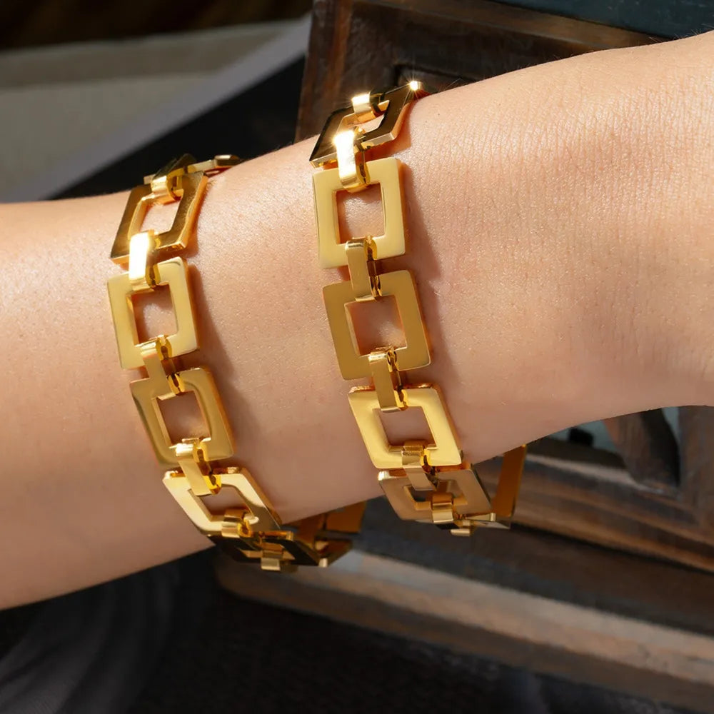 Titanium Steel Hollow Square Chain Bracelet in Gold - women's chain bracelet