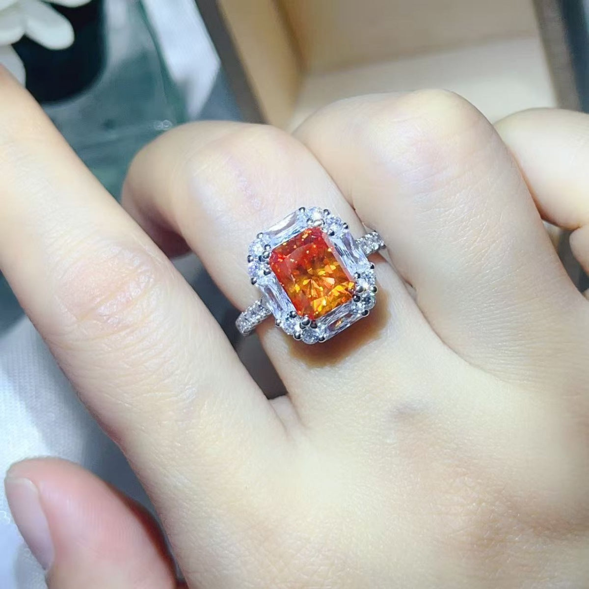 3 Carat Moissanite Sterling Silver Ring in Sherbet - women's ring