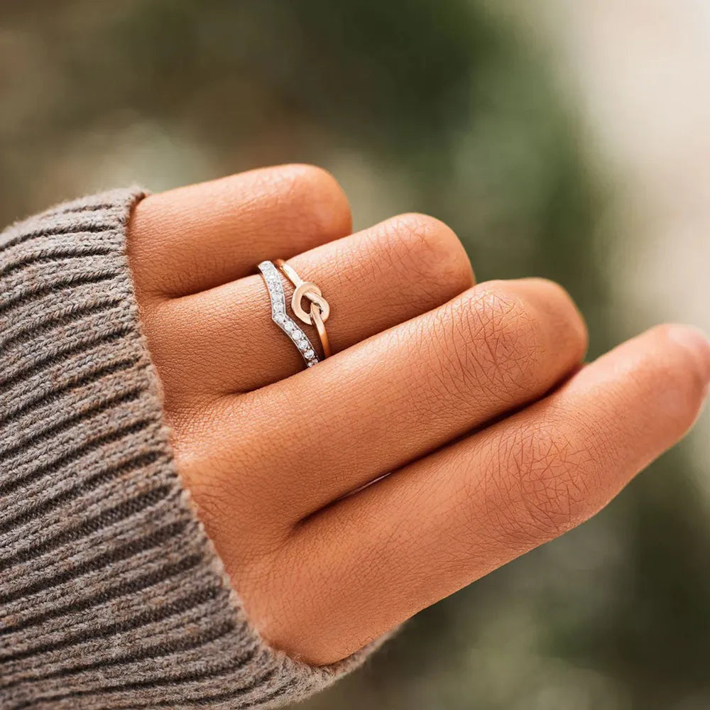 Knotted Heart Shape Inlaid Zircon Ring in Silver - women's ring