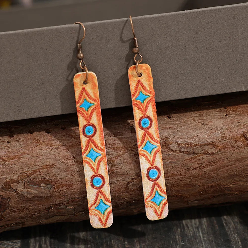 Geometric Leather Bar Earrings - alternate earring view