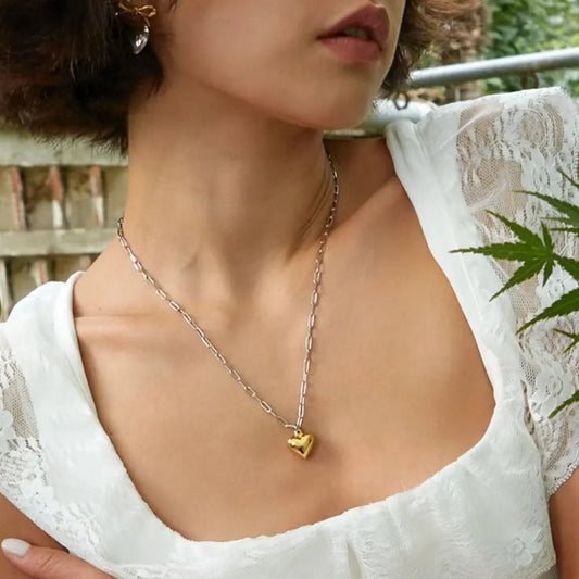 Stainless Steel Heart Pendant Necklace in Silver - women's pendant necklace
