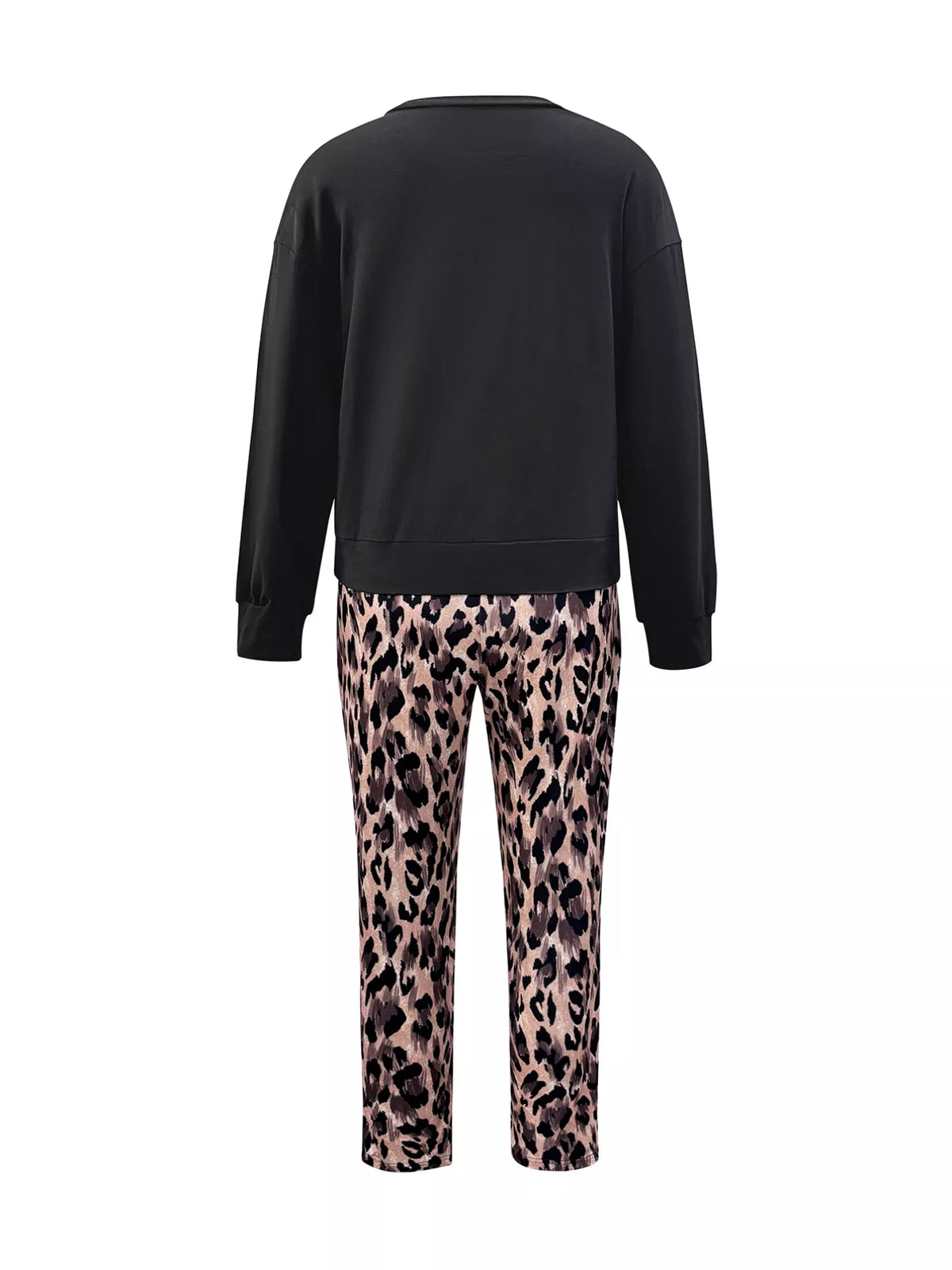 Leopard Print Top and Pants Set in Black - women's matching pants set