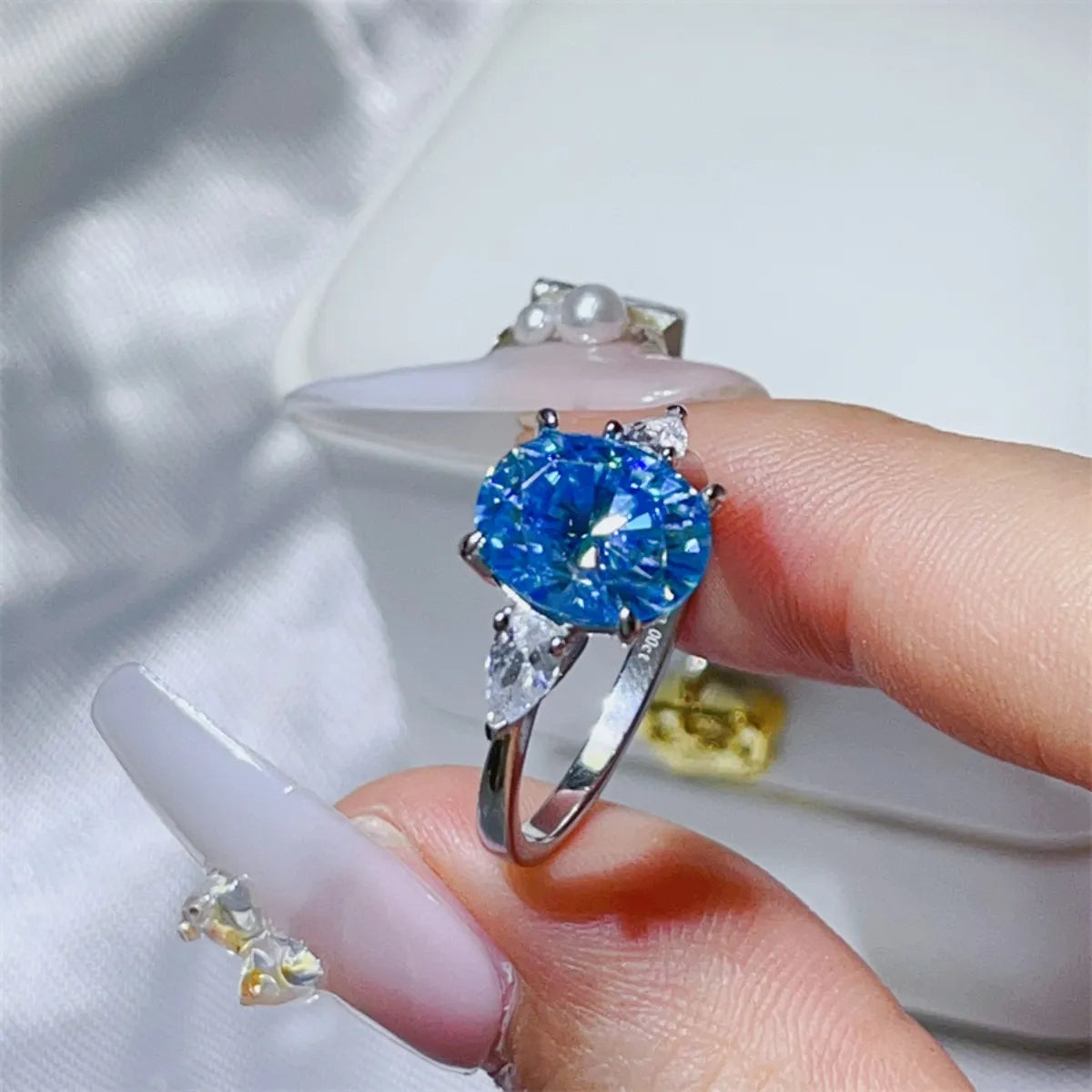 3 Carat Moissanite Sterling Silver Ring in Blue - women's ring