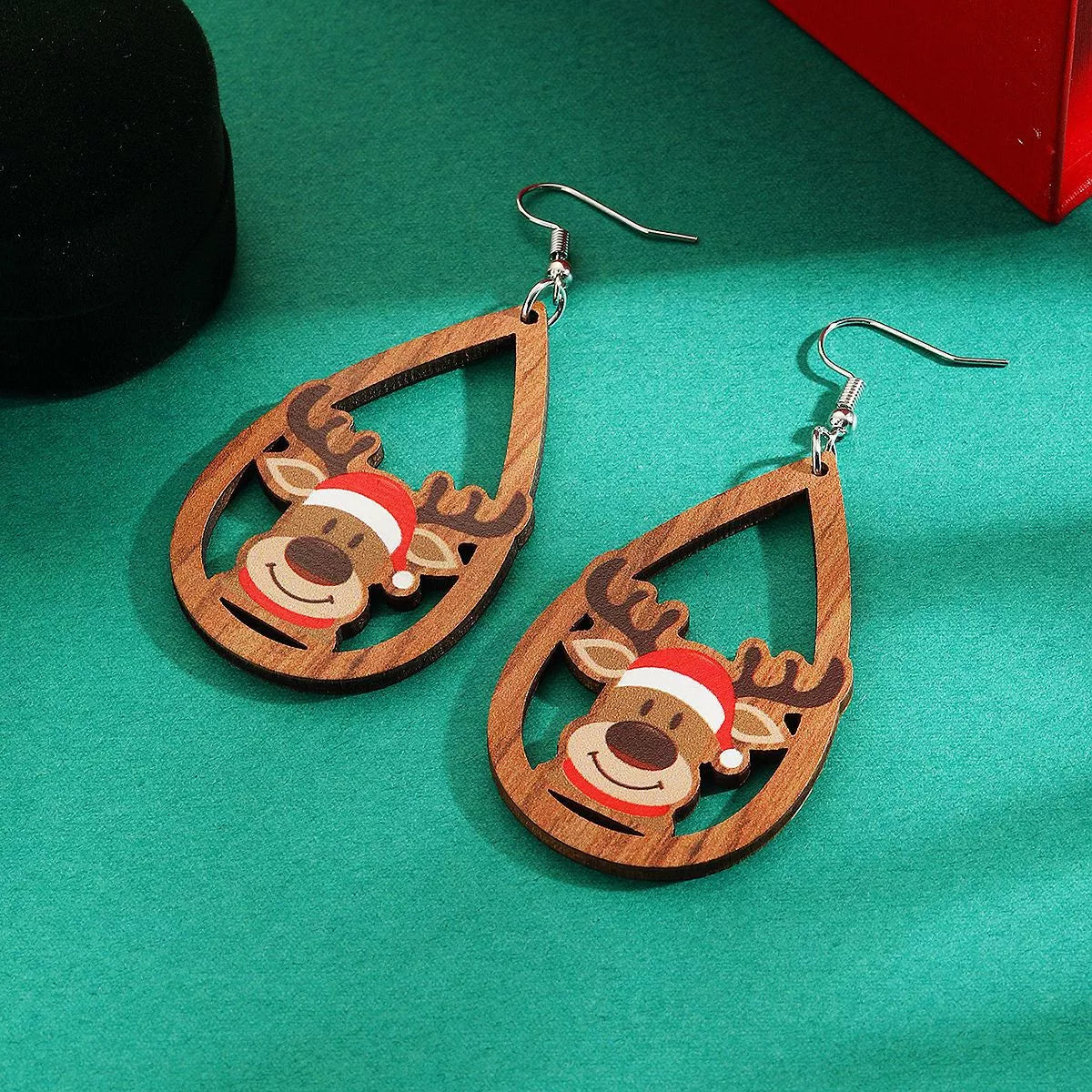 Christmas Reindeer Teardrop Dangle Earrings - alternate earring view