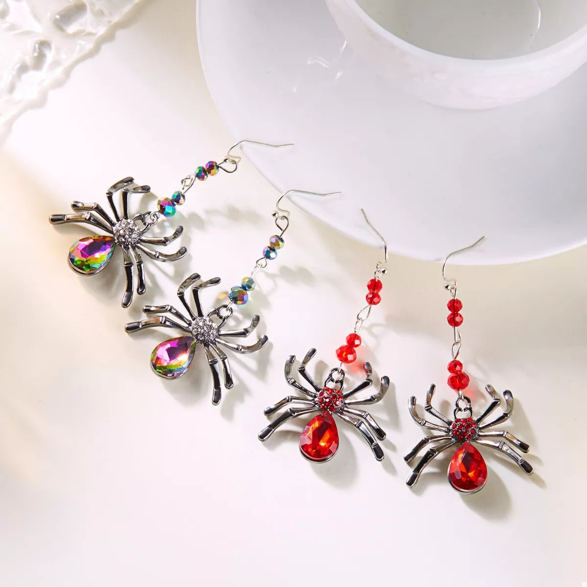 Halloween Spider Dangle Earrings in Red - women's dangle earrings