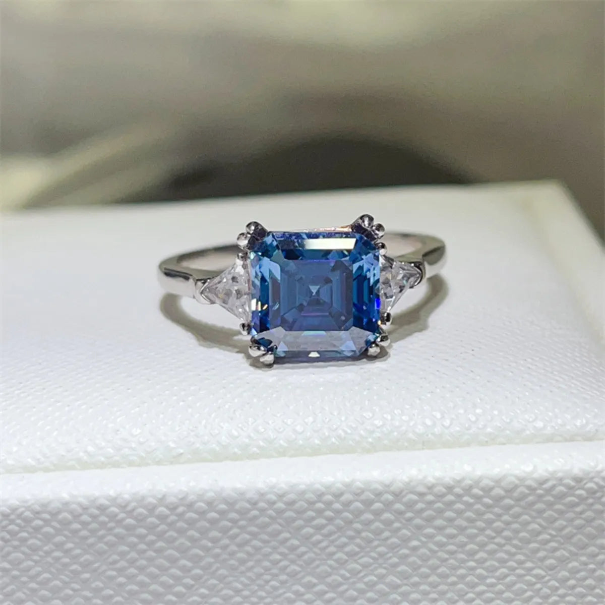 3 Carat Moissanite Sterling Silver Ring in Blue - women's ring