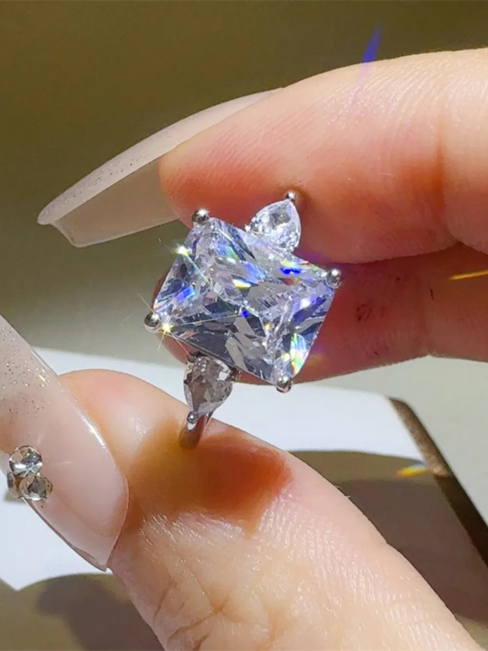 3 Carat Moissanite Sterling Silver Square Shape Ring in Silver - women's ring