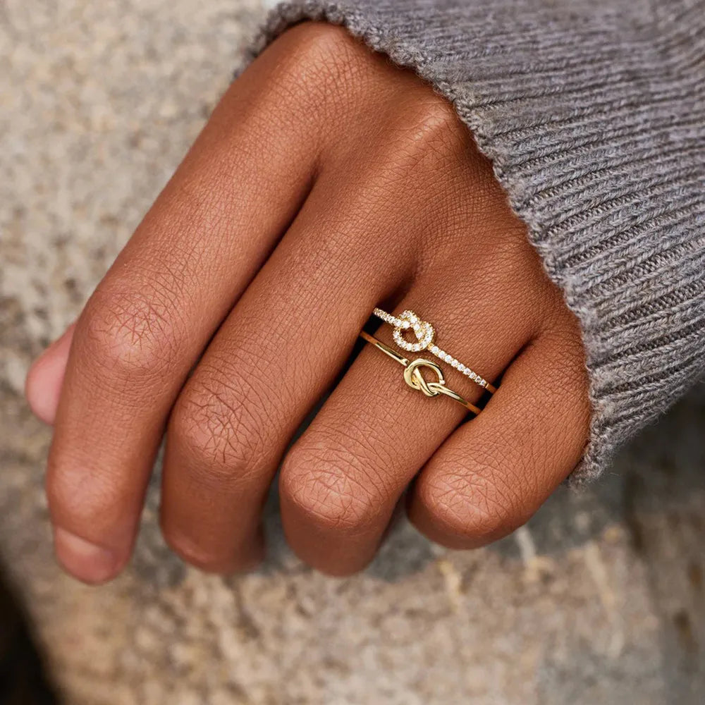 Sterling Silver Double-Layered Knot Ring in Gold - women's ring