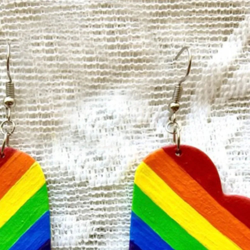 Leather Colorful Striped Heart Earrings - alternate earring view