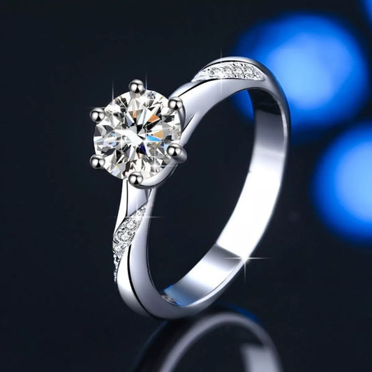 1 Carat Moissanite Sterling Silver Ring in Silver - women's ring