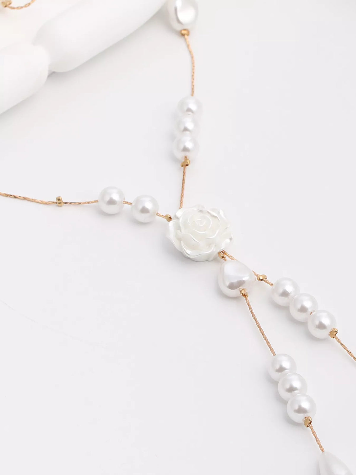 Elegant Pearl and Rose Pendant Necklace - alternate necklace view