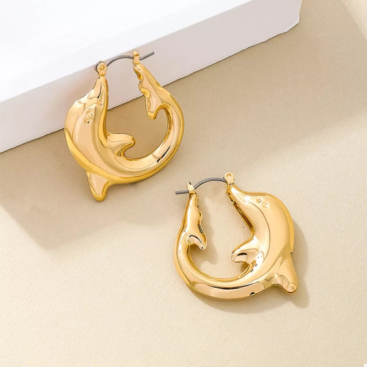 18K Gold-Plated Dolphin Hoop Earrings - alternate earring view