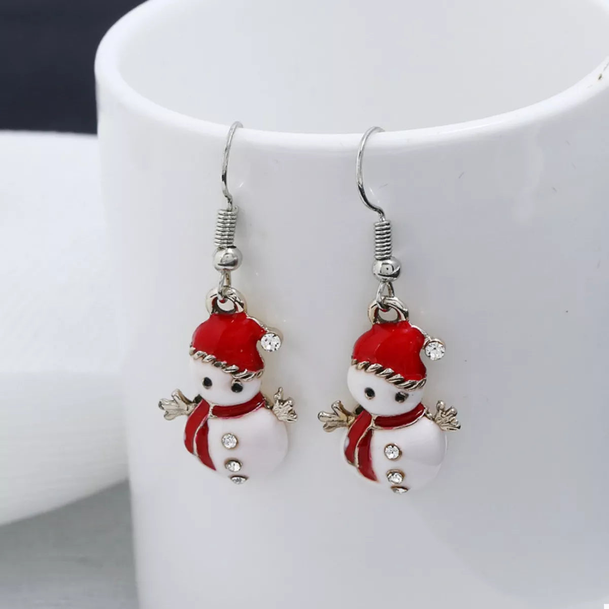 Christmas Snowman Drop Earrings - alternate earring view
