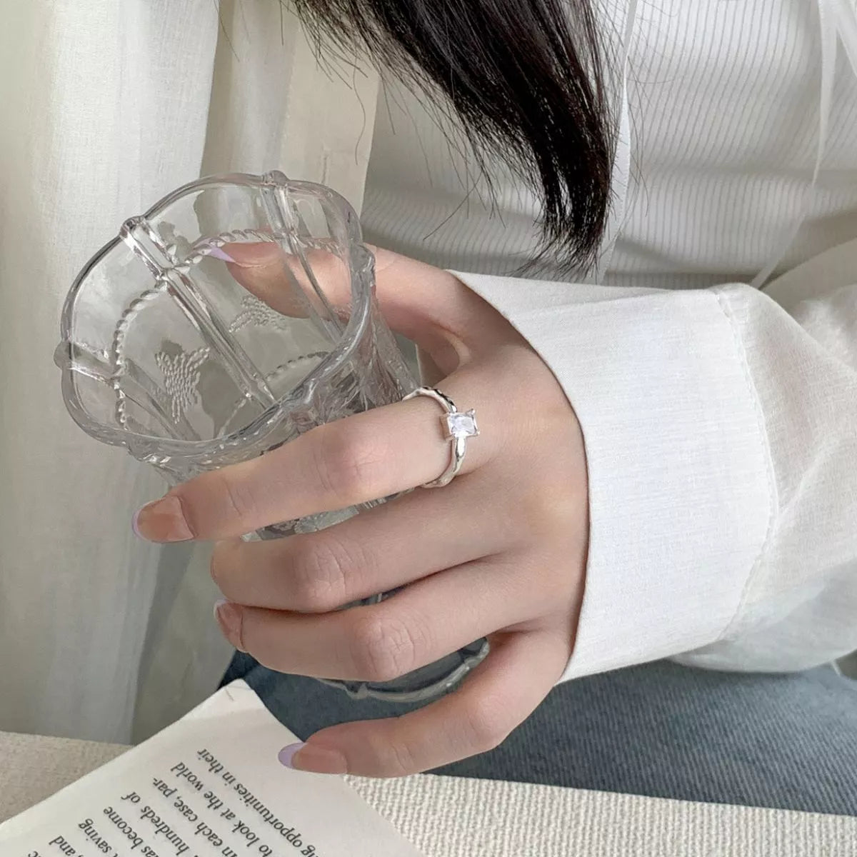 Sterling Silver Zircon Geometric Ring - alternate ring view