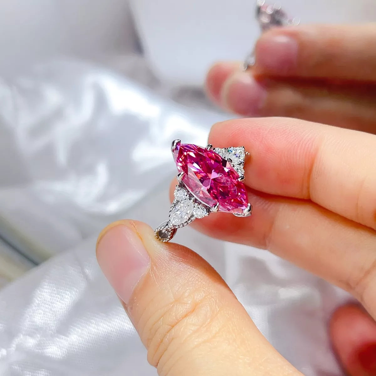5 Carat Moissanite Sterling Silver Ring in Pink - women's ring