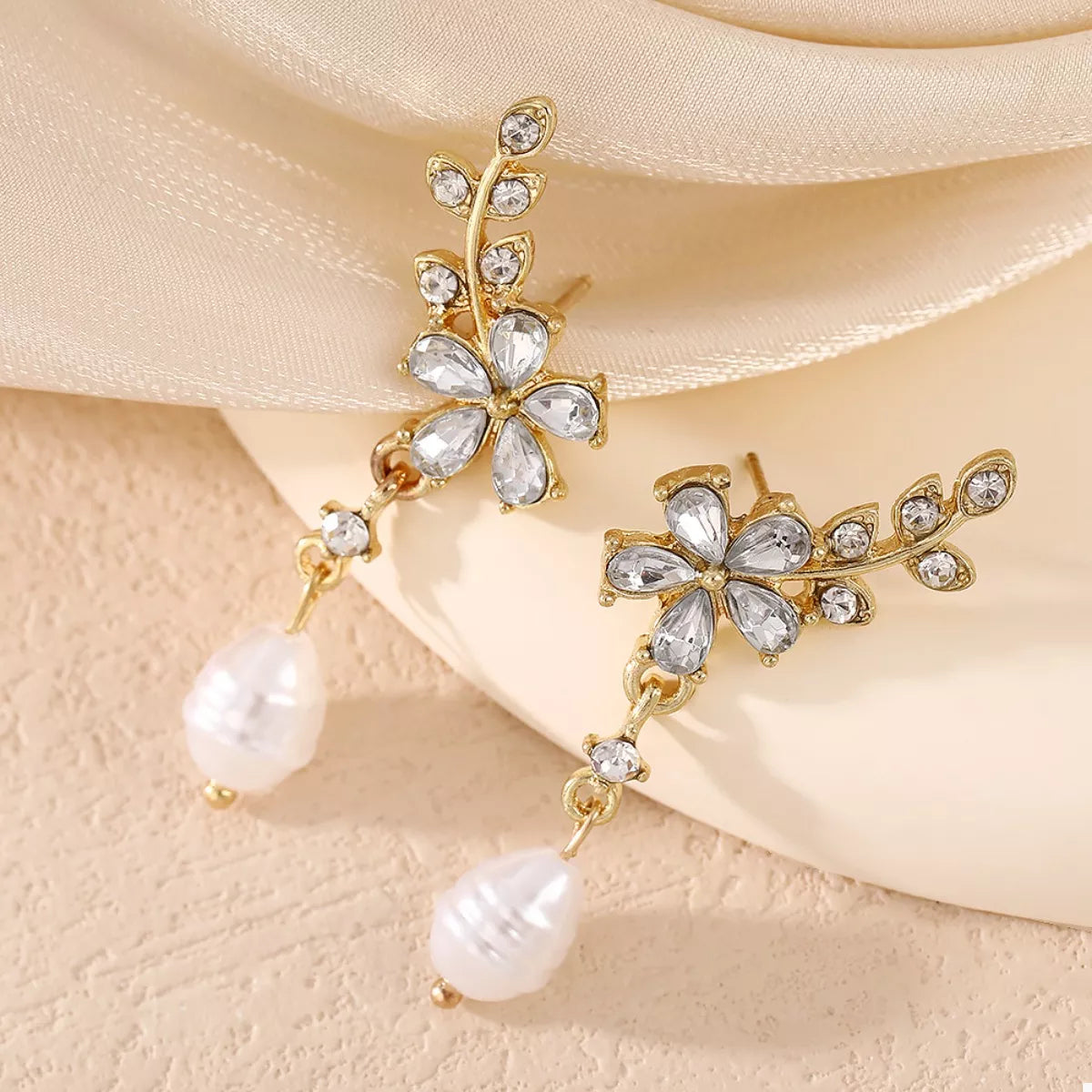 Flower Pearl Drop Earrings - alternate earring view