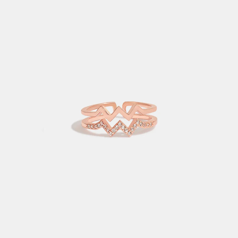 Wave Shape Inlaid Zircon Open Ring in Gold - women's open ring