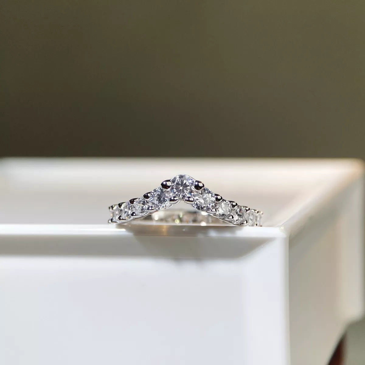 Sterling Silver Zircon V-Shaped Ring in Silver - women's ring