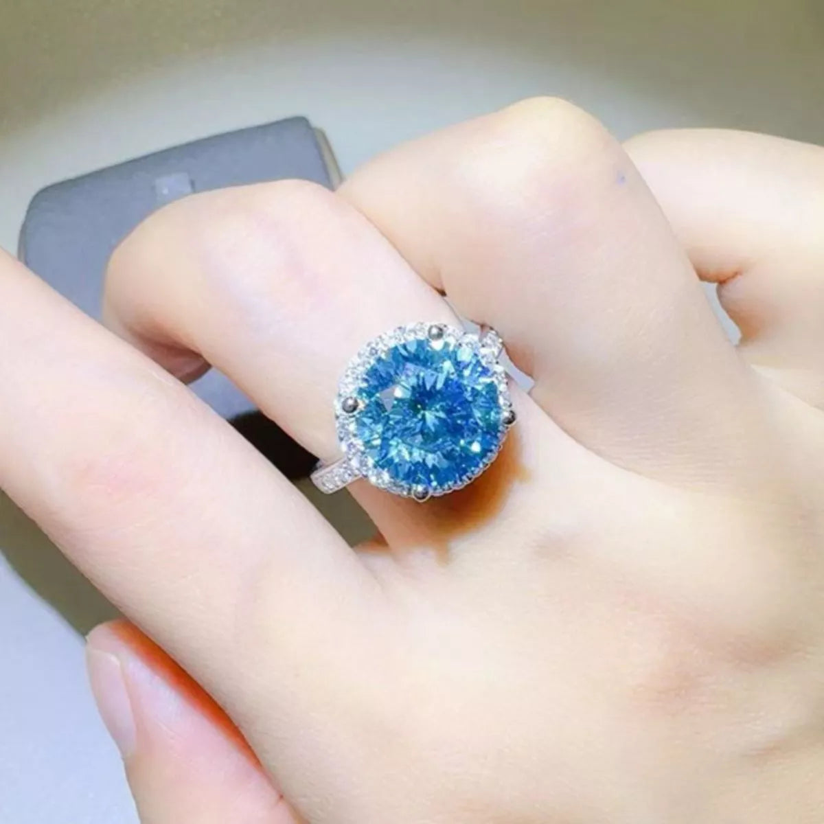 1 Carat Sterling Silver Moissanite Ring in Sky Blue - women's ring