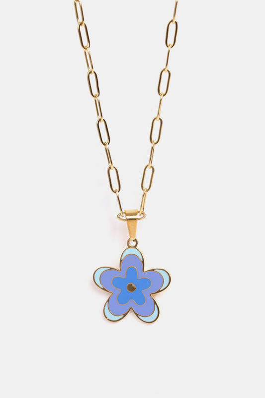 Flower Pendant Stainless Steel Necklace in Light Blue - women's pendant necklace