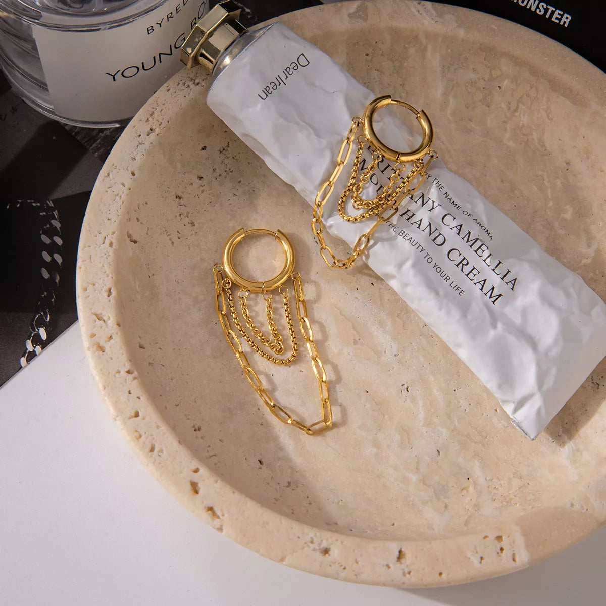 18K Gold-Plated Chain Hoop Earrings - alternate earring view