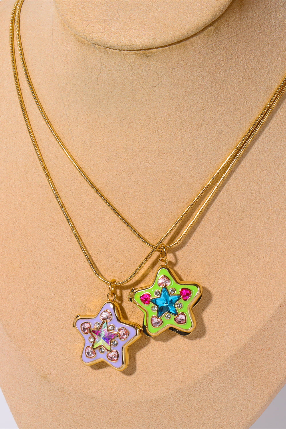 Rhinestone Decor Star Box Pendant Necklace - alternate necklace view