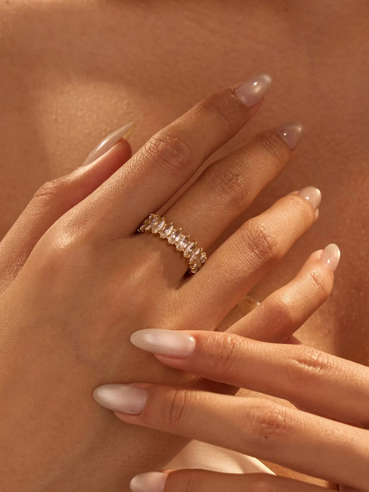 18K Gold-Plated Stainless Steel Zircon Ring in Gold - women's ring