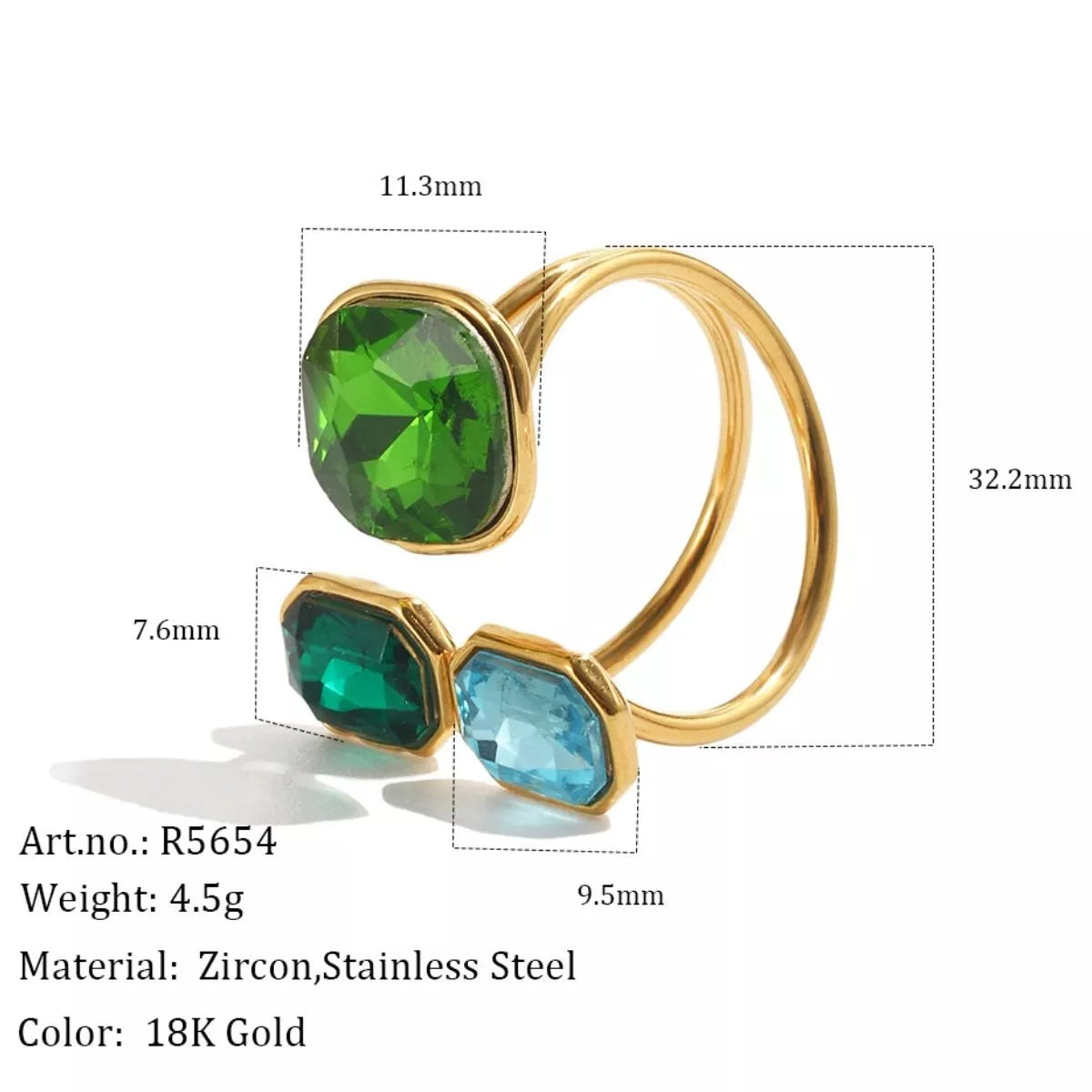 Stainless Steel Zircon Open Ring - alternate ring view