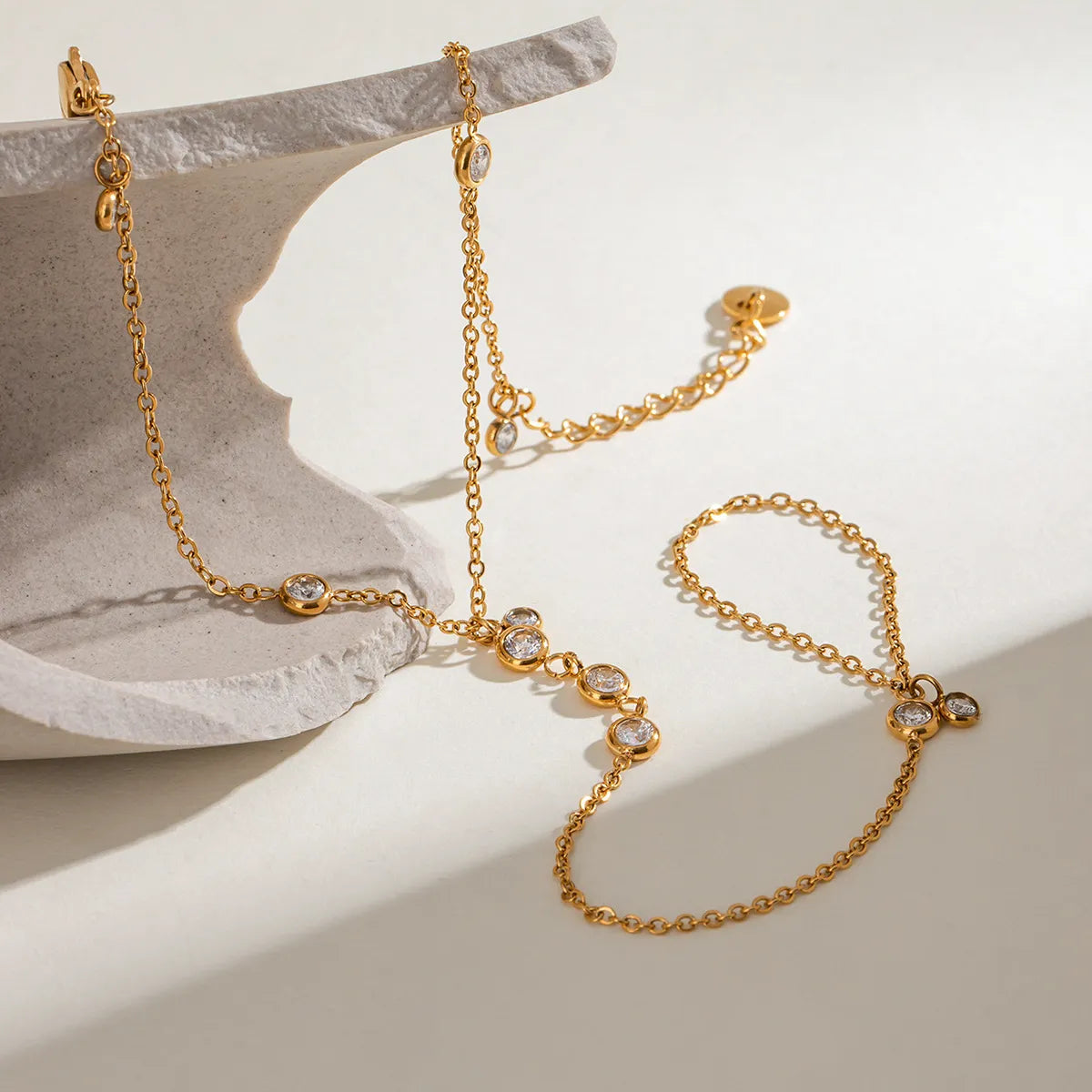 18K Gold-Plated Inlaid Rhinestone Chain Bracelet - alternate jewelry view