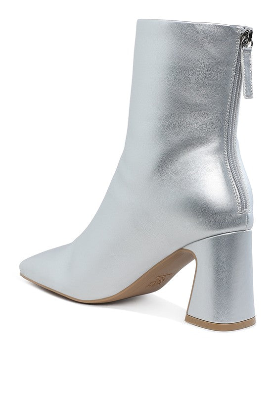 Square Toe Metallic Ankle Boots