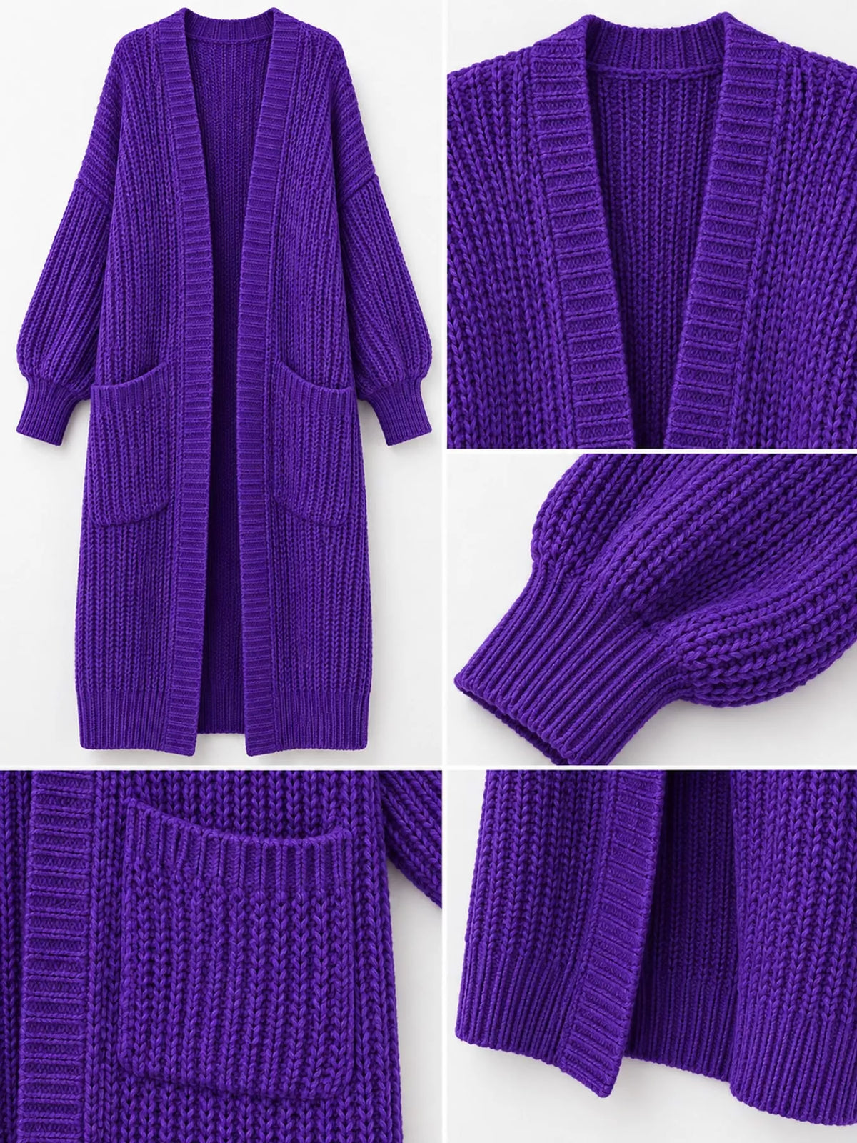 Chunky-Knit Openwork Front Longline Cardigan in Light Blue - women's cardigan