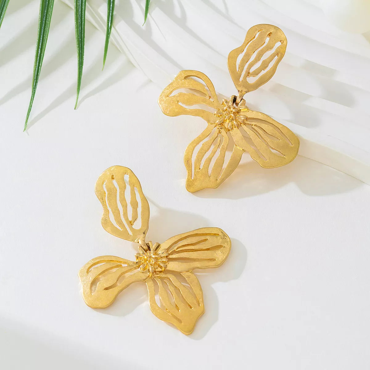 18K Gold-Plated Butterfly Flower Statement Earrings - alternate earring view