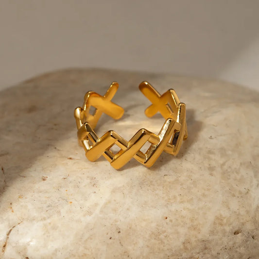 Stainless Steel Cutout Open Ring in Gold - women's open ring