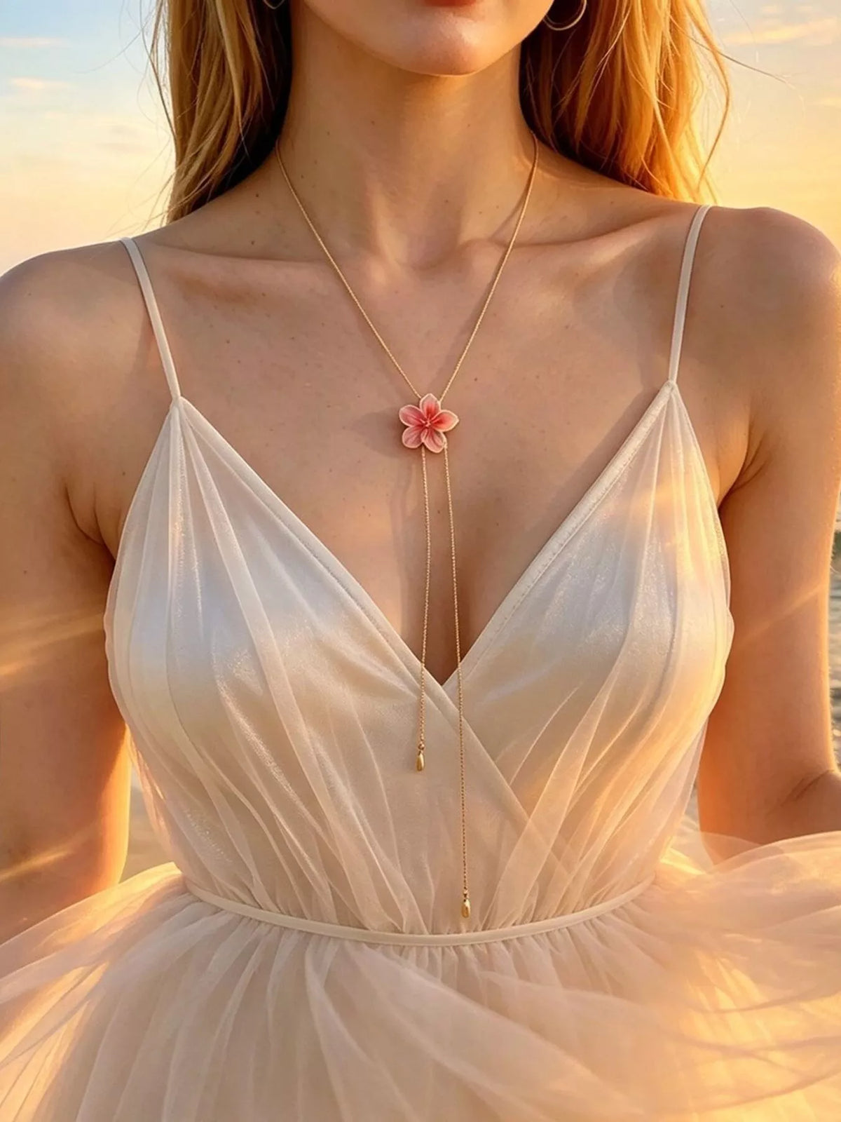 Elegant Floral Y-Shaped Lariat Necklace - alternate necklace view