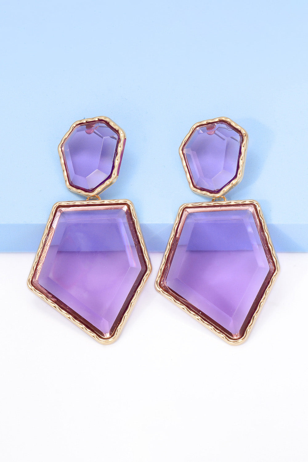 Geometric Shape Zinc Alloy Frame Resin Dangle Earrings - alternate earring view