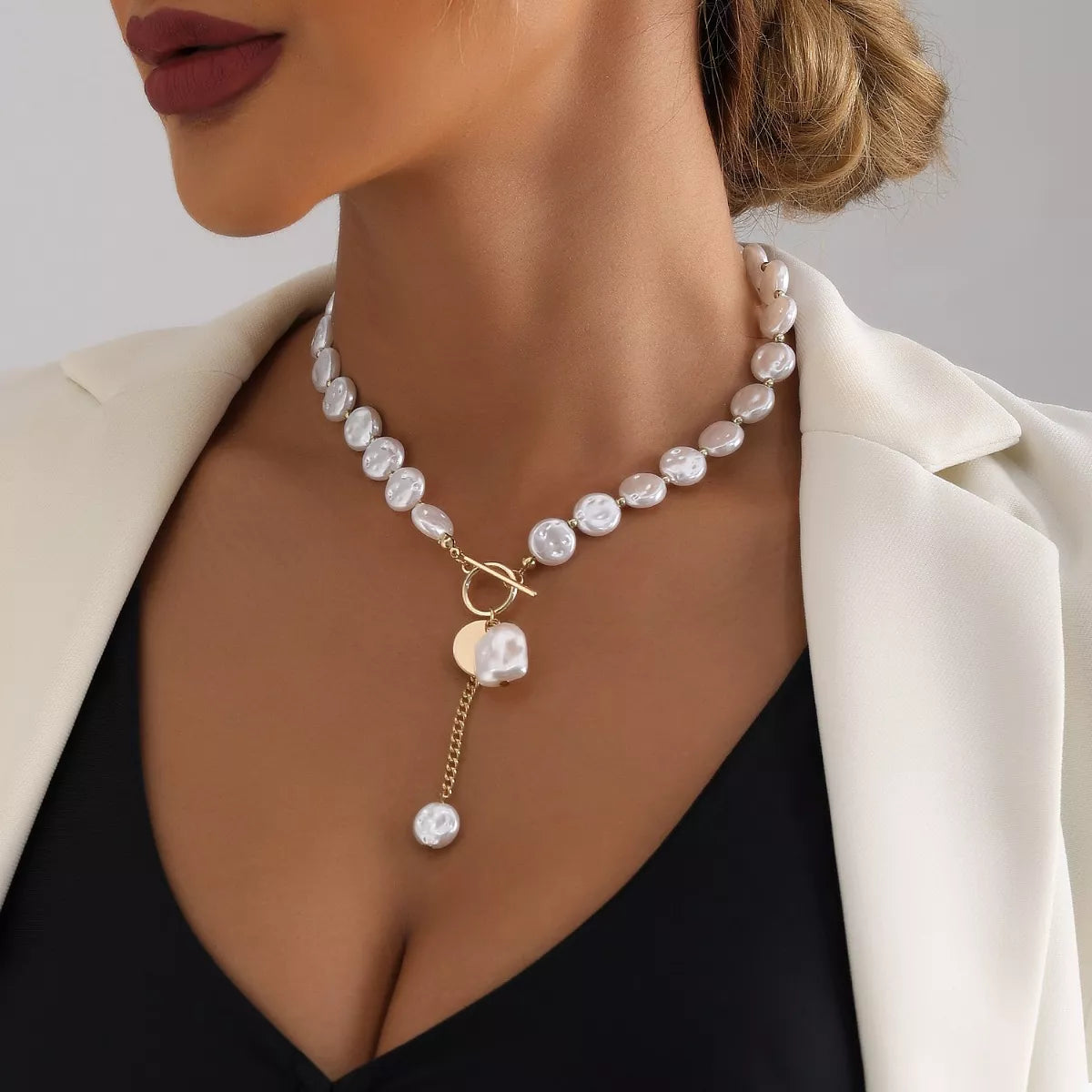 18K Gold-Plated Pearl Drop Necklace in Gold - women's necklace