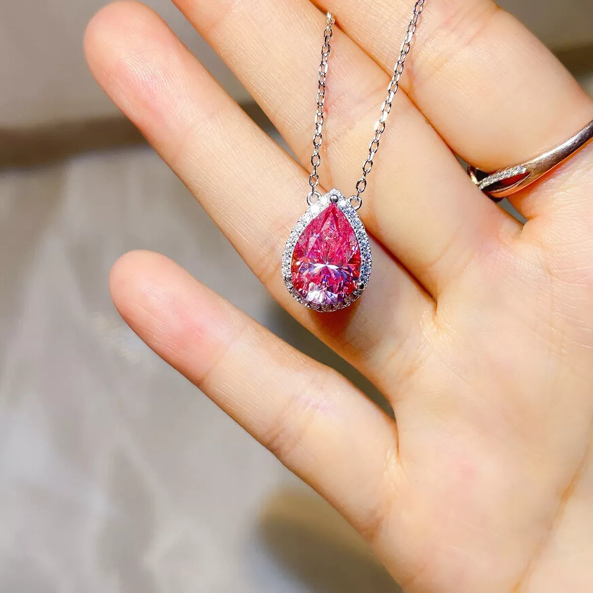 5 Carat Sterling Silver Moissanite Pendant Necklace - alternate necklace view