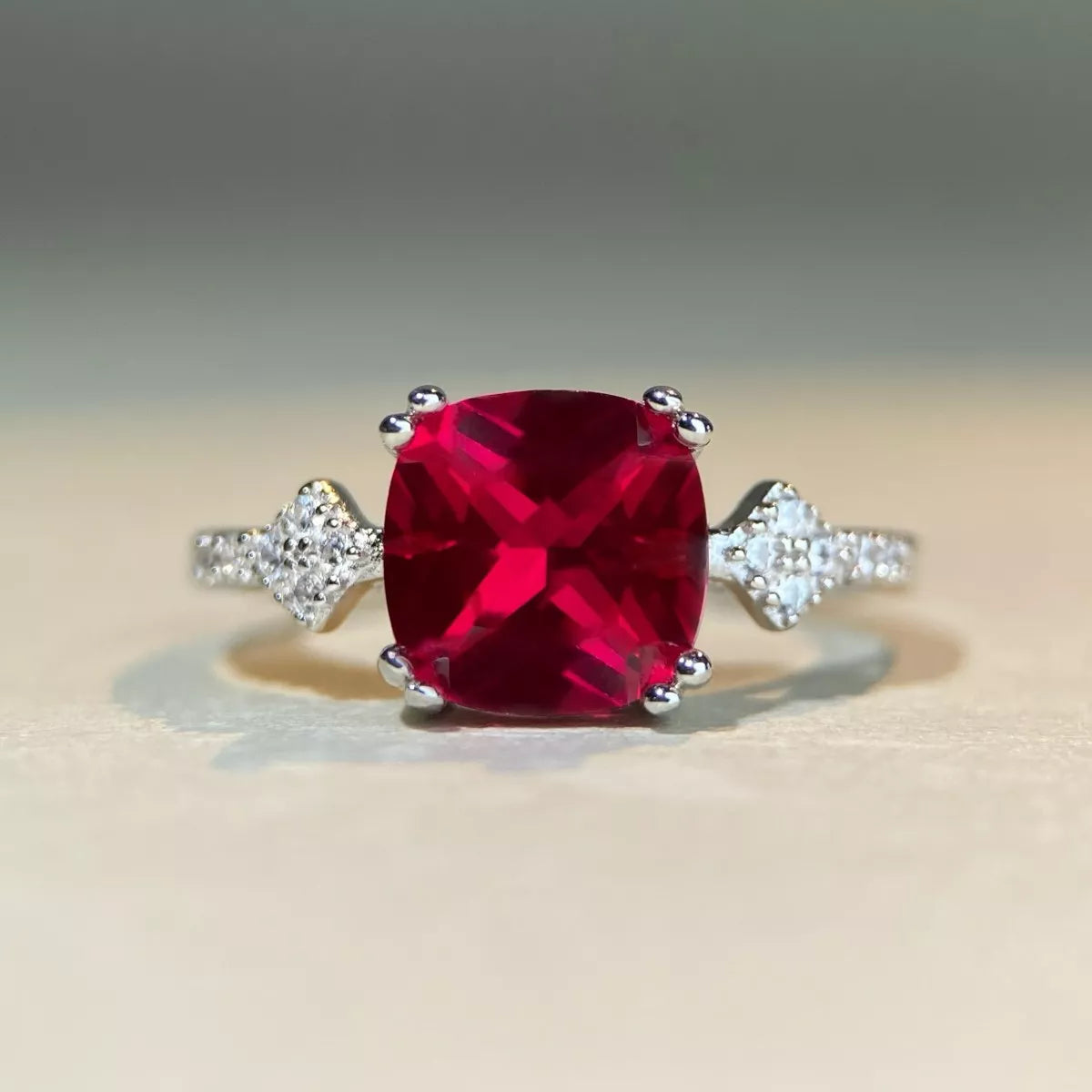Sterling Silver Zircon Geometric Ring - alternate ring view