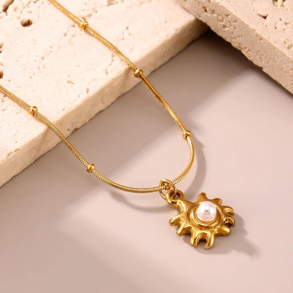 18K Gold-Plated Shell Pearl Necklace - alternate necklace view
