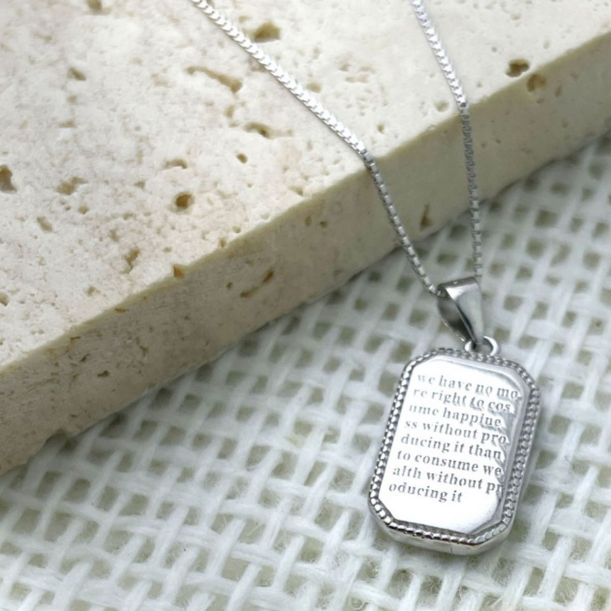 Sterling Silver Rectangle Pendant Necklace - alternate necklace view