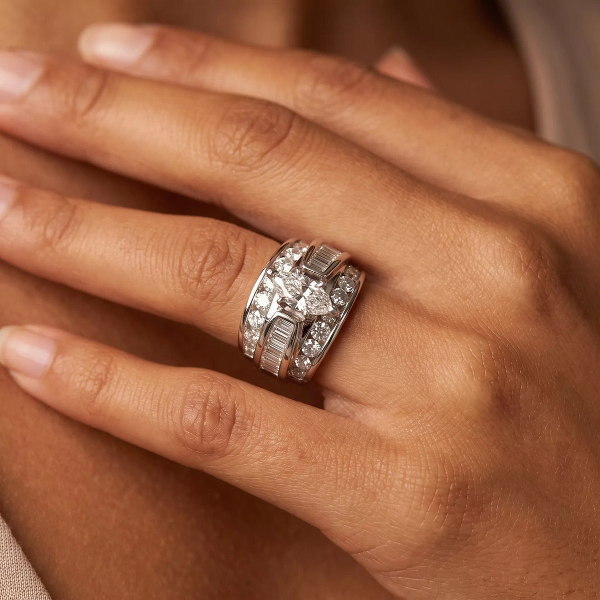 Alloy Zircon Wide Band Ring in Rose Gold - women's band ring